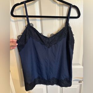 INC International Concepts Navy Camisole with Black Lace, Sz Large, NWOT